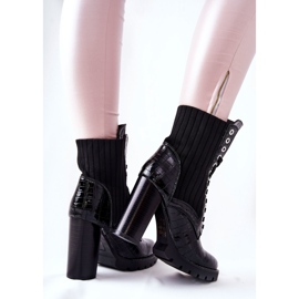 PG1 Damenstiefel mit hohem Absatz Krokodilmuster Schwarz Erdogan 2