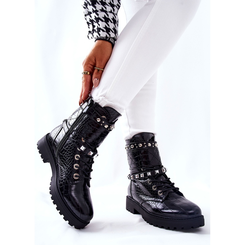 PG1 Schwarze Nephele Warme Stiefel Arbeiter mit Nieten 2