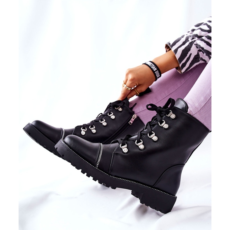 PG1 Klassische schwarze Daiane Lederstiefel mit Schnürung 2