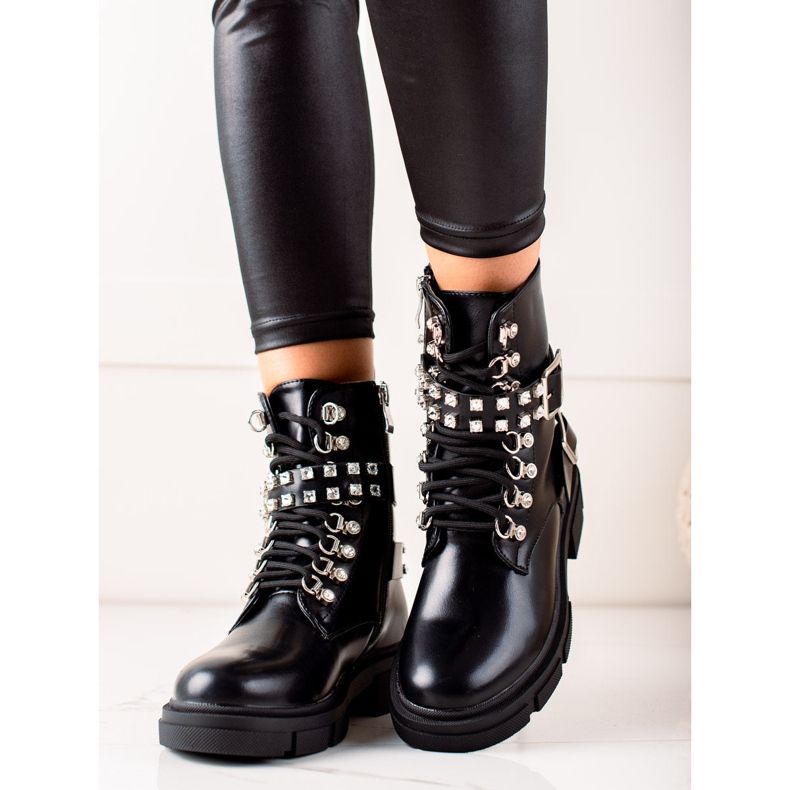 TRENDI Stilvolle Arbeiter mit Strasssteinen schwarz 2