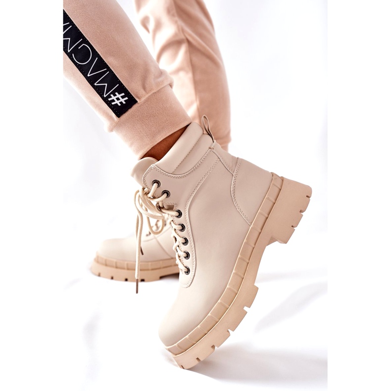 Ideal Shoes Timberki Stiefel Traperki Beżowe Mustgrow beige 3