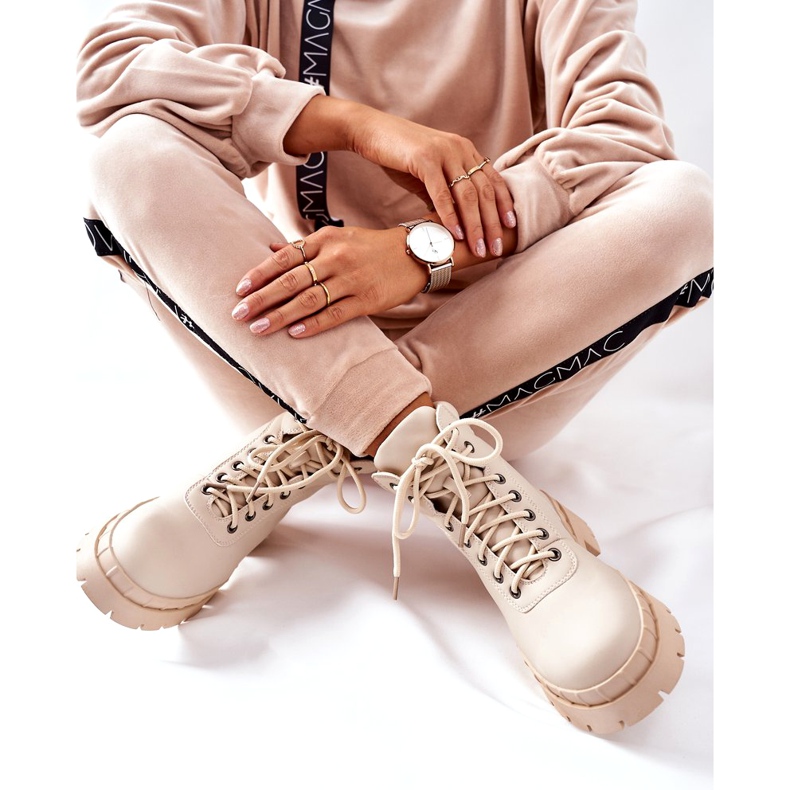 Ideal Shoes Timberki Stiefel Traperki Beżowe Mustgrow beige 5