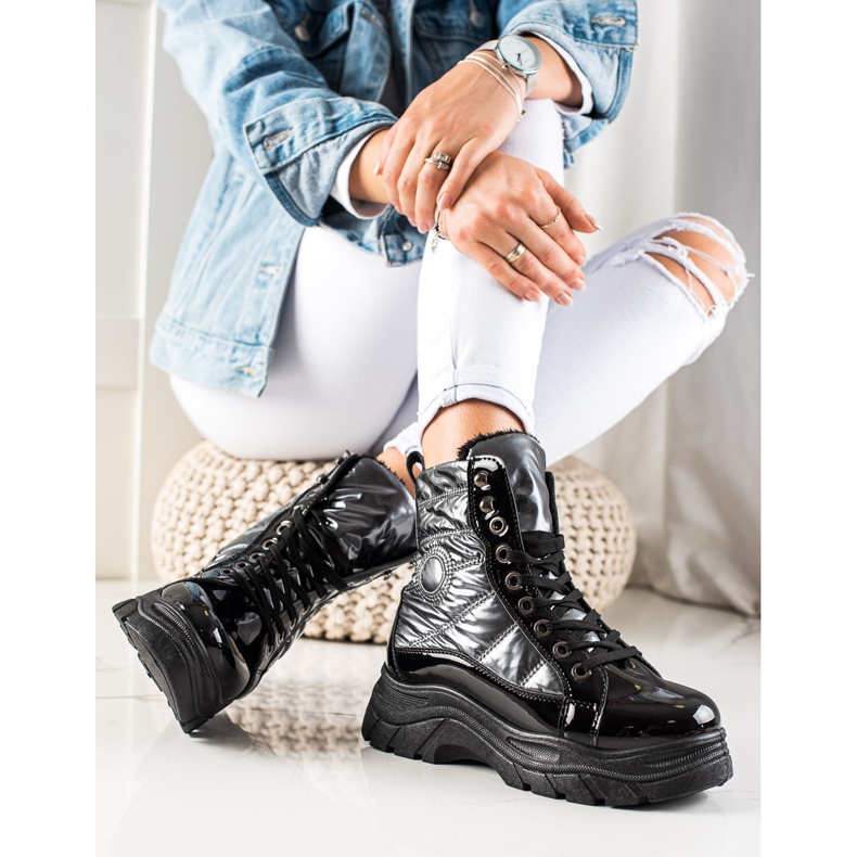 TRENDI Modisch gesteppte Trapper schwarz silber- 1