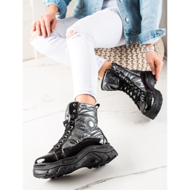 TRENDI Modisch gesteppte Trapper schwarz silber- 2