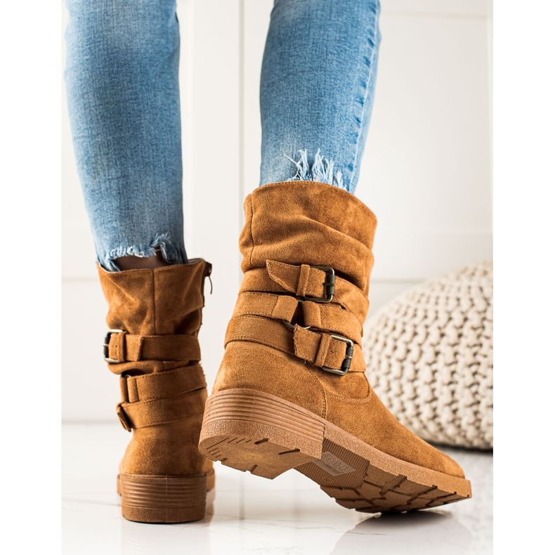 Renda Camel Wildlederstiefel mit dekorativer Schnalle braun 1