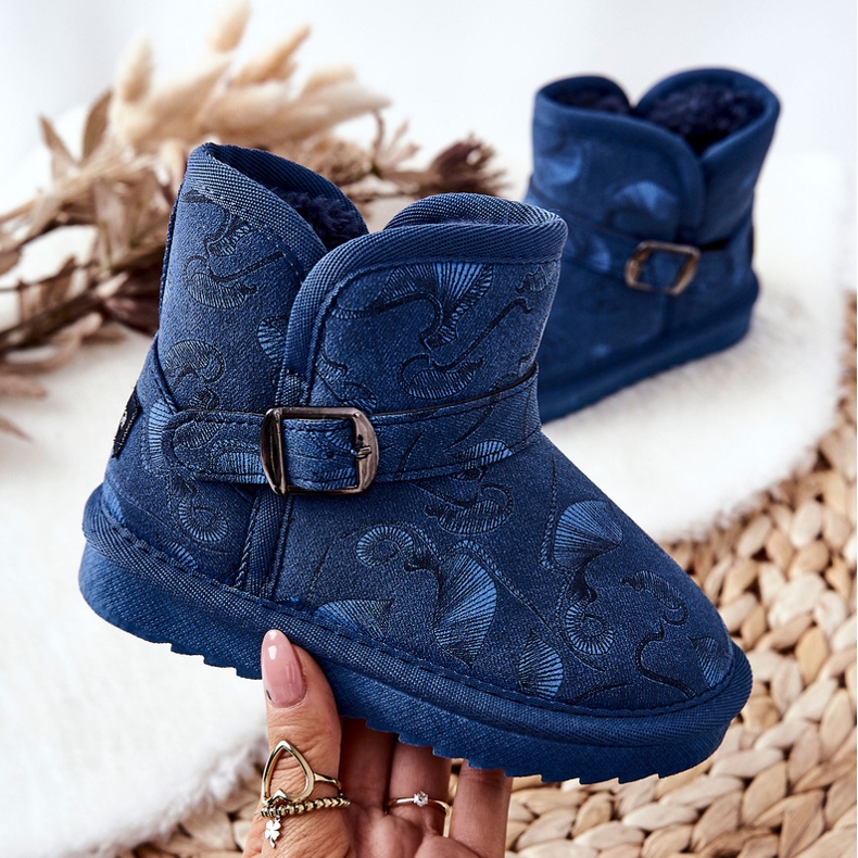Schneestiefel für Kinder mit Fell Marineblau Kawai 1