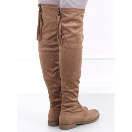 Toum Khaki Overknee-Stiefel mit Fransen 1