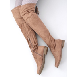 Toum Khaki Overknee-Stiefel mit Fransen 2