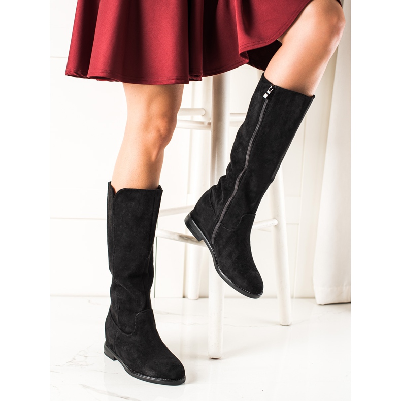 Renda Keilstiefel aus Wildleder in Schwarz 2