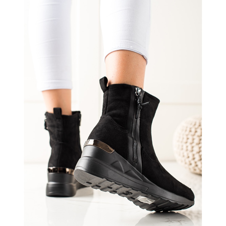 Evento Ankle Boots aus Wildleder mit Keilabsatz schwarz 1