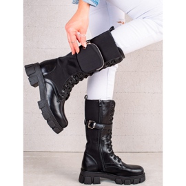 TRENDI Hohe schwarze Stiefel mit Tasche 1