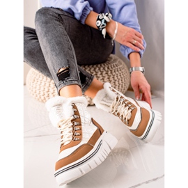 TRENDI Warme Schneeschuhe auf der Plattform weiß braun 2