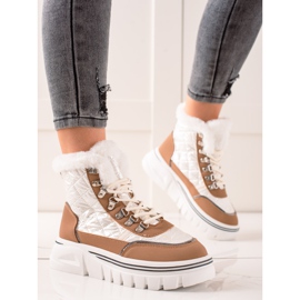 TRENDI Warme Schneeschuhe auf der Plattform weiß braun 1