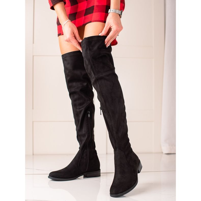 Lucky Shoes Klassische Overknee-Stiefel aus Wildleder schwarz 1