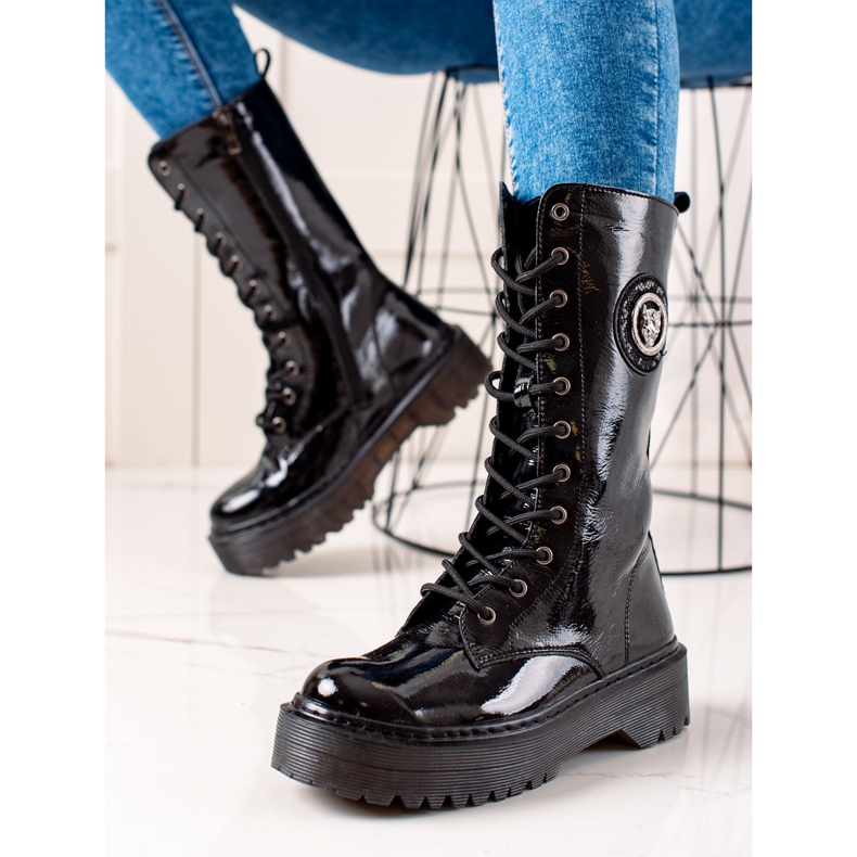 Filippo Lederstiefel auf der Plattform schwarz 2