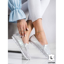 Goodin Silberne Lederslipper grau 1