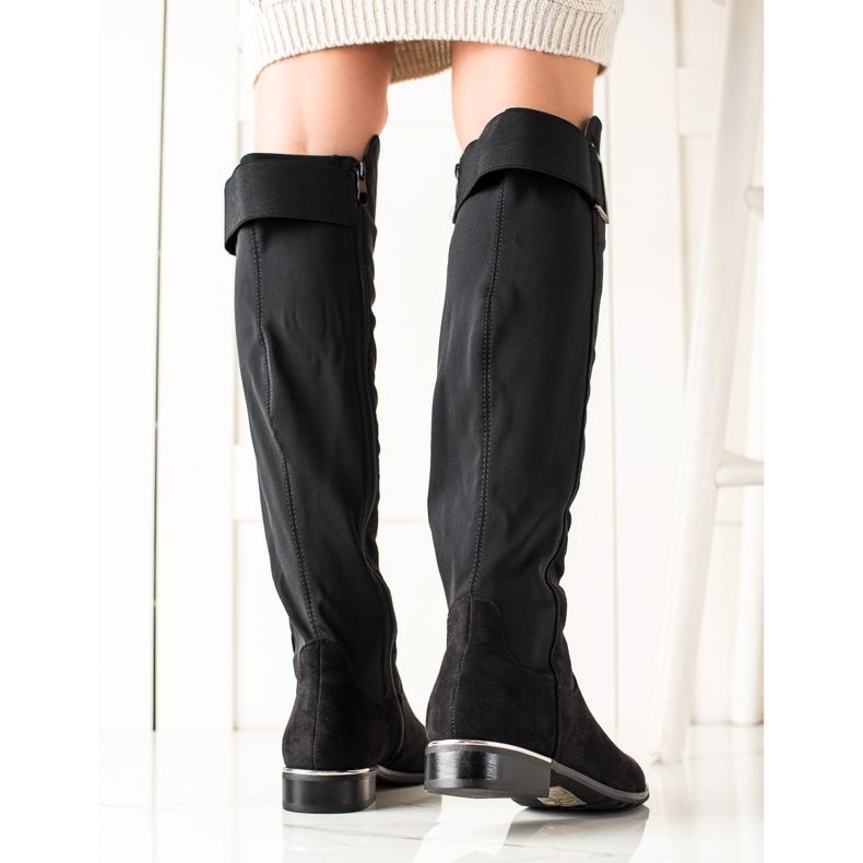 Queentina Stylische flache Stiefel schwarz 1
