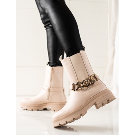 TRENDI Hohe Stiefel mit Kette beige 2