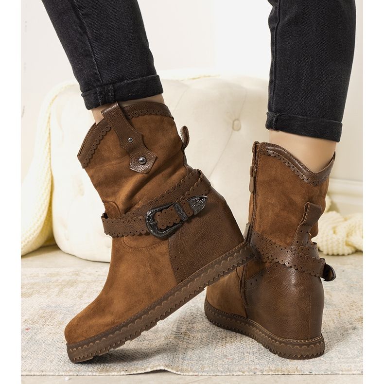 Kamelstiefel für Damen mit warmem Keilabsatz Sherry braun 2