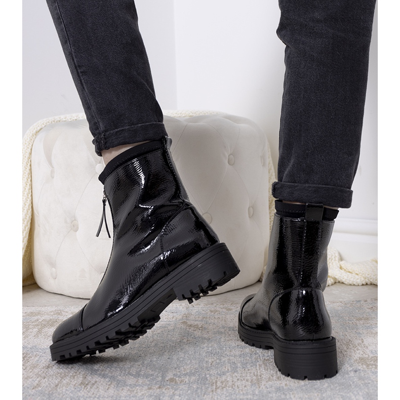 Schwarz lackierte Weiss Stiefel für Damen 1