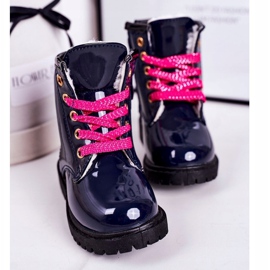 Mit Pelz gewärmte Kinderstiefel, Lackiert Navy Pinkie marineblau 3