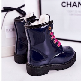 Mit Pelz gewärmte Kinderstiefel, Lackiert Navy Pinkie marineblau 2