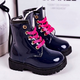 Mit Pelz gewärmte Kinderstiefel, Lackiert Navy Pinkie marineblau 1