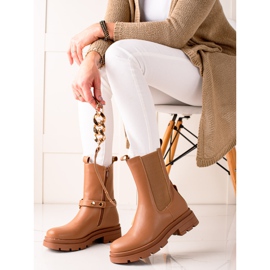 TRENDI Hohe Stiefeletten mit Kette beige 2
