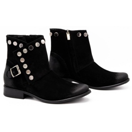Exquisite Leder Damenstiefel mit Nieten 1198 schwarz 2