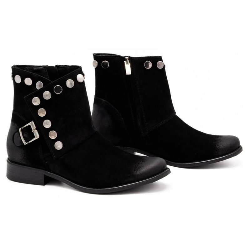 Exquisite Leder Damenstiefel mit Nieten 1198 schwarz 2