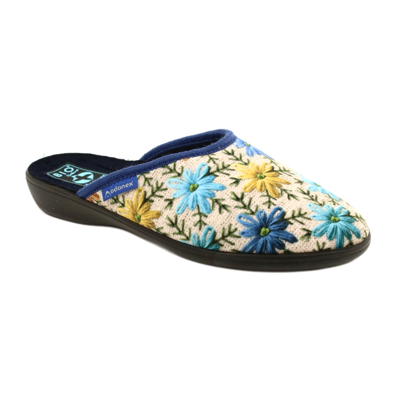 Damen Hausschuhe mit Blumen Adanex 26743 Beige-Blau 1