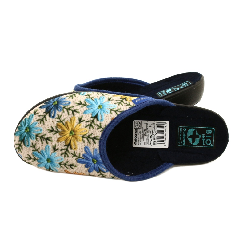 Damen Hausschuhe mit Blumen Adanex 26743 Beige-Blau 5