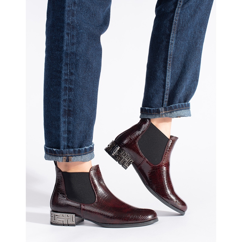 Sergio Leone Chelsea Boots mit dekorativem Absatz braun rot 1