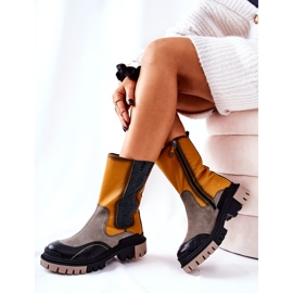 Hohe Maciejka Lederstiefel Gelb-Grau 05141-07 beige schwarz golden 1