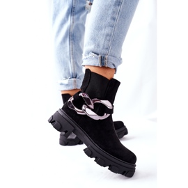 S.Barski Isolierte Stiefel der Frauen, schwarze Chelsea -Stiefel mit einer Verzierung 2