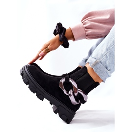 S.Barski Isolierte Stiefel der Frauen, schwarze Chelsea -Stiefel mit einer Verzierung 4