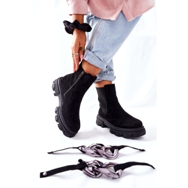 S.Barski Isolierte Stiefel der Frauen, schwarze Chelsea -Stiefel mit einer Verzierung 1