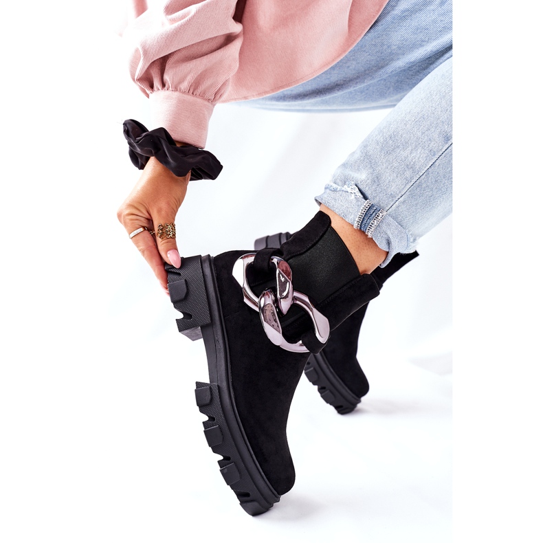 S.Barski Isolierte Stiefel der Frauen, schwarze Chelsea -Stiefel mit einer Verzierung 3