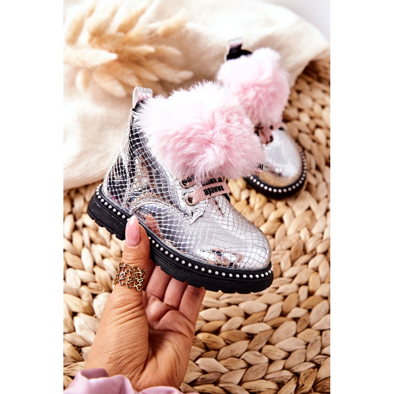 PA1 Warme Kinderstiefel mit Fell Silber Rosea rosa silber- 3