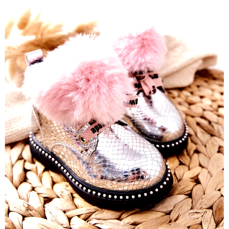 PA1 Warme Kinderstiefel mit Fell Silber Rosea rosa 4