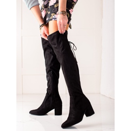 Laura Mode Oberschenkelhohe Stiefel mit hohen Absätzen schwarz 1