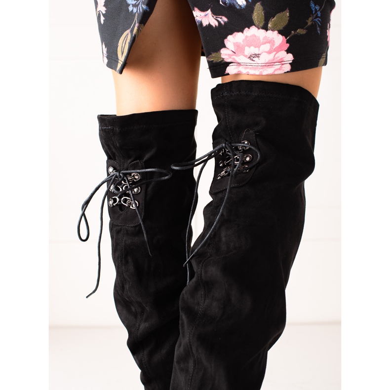 Laura Mode Oberschenkelhohe Stiefel mit hohen Absätzen schwarz 2