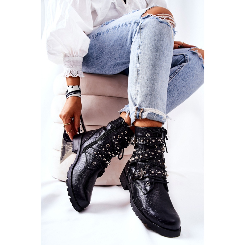 Lederstiefeletten mit Streifen Tiermuster Schwarz Kepherine 1