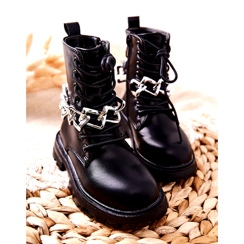 FR1 Schwarze Kinderstiefel mit Kette 3