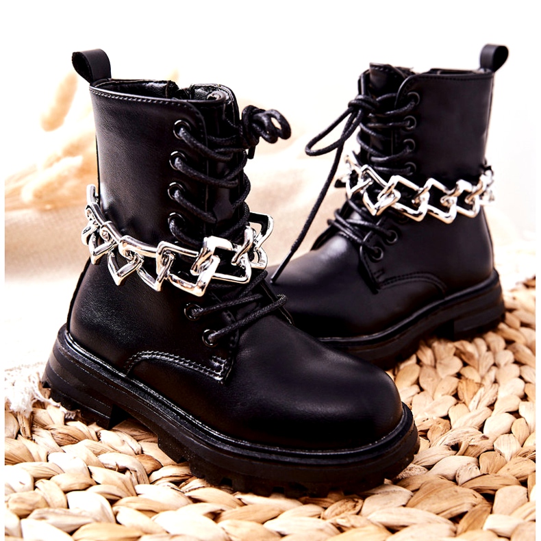 FR1 Schwarze Kinderstiefel mit Kette 5