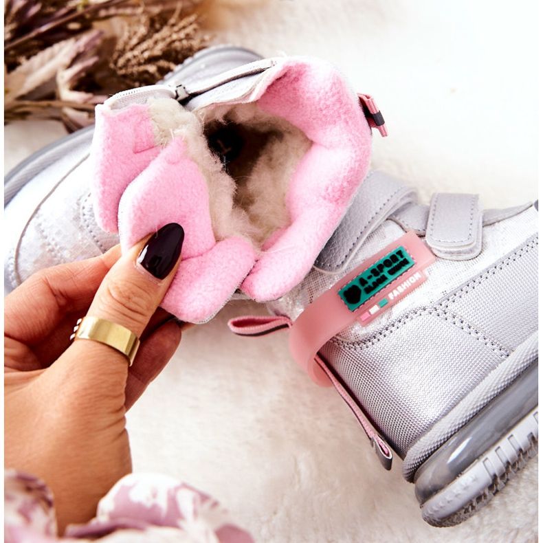 PJ2 Warme Schneestiefel Silber Hesiera Stiefel mit Reißverschluss rosa 1
