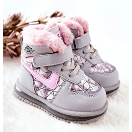 PJ2 Warme Schneestiefel für Kinder Grau und Rosa Shirinell 1
