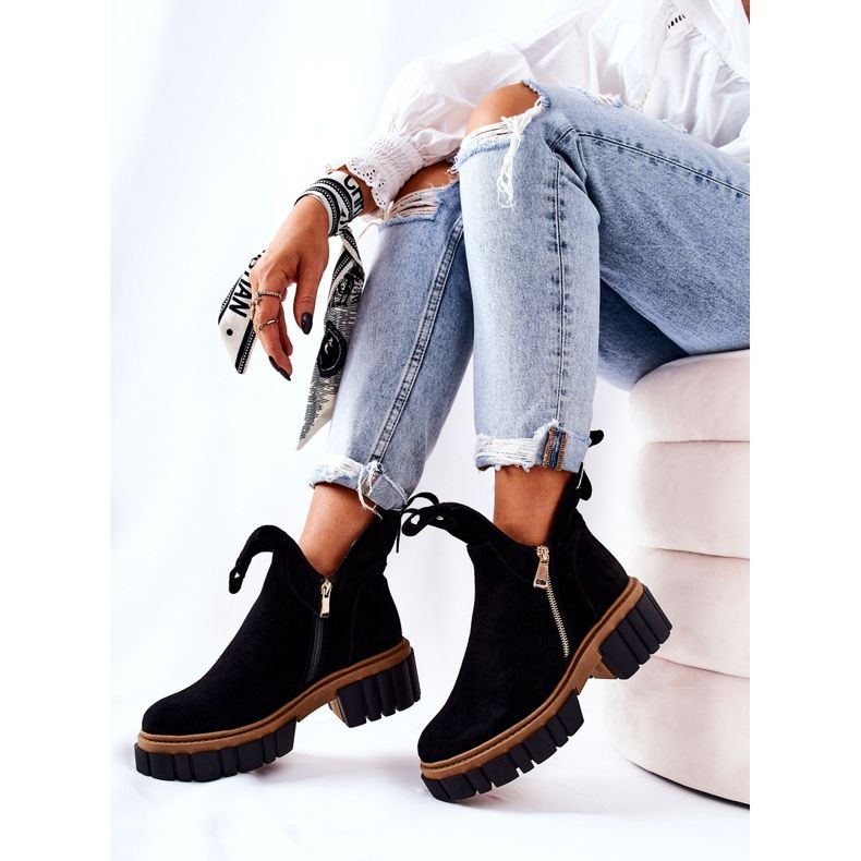 PA2 Schwarze Cadence Warme Stiefel mit Reißverschluss-Schnitt 2