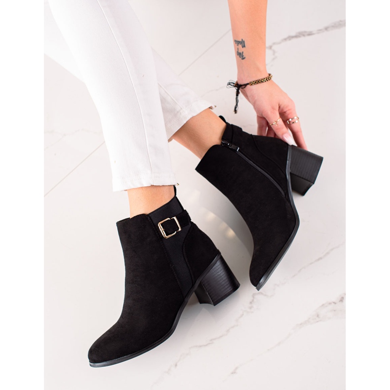 TRENDI Klassische Stiefel aus Wildleder mit hohen Absätzen schwarz 1