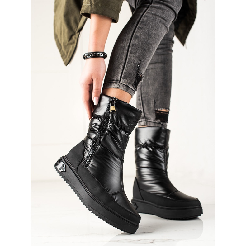 Weide Stylische schwarze Schneestiefel 1